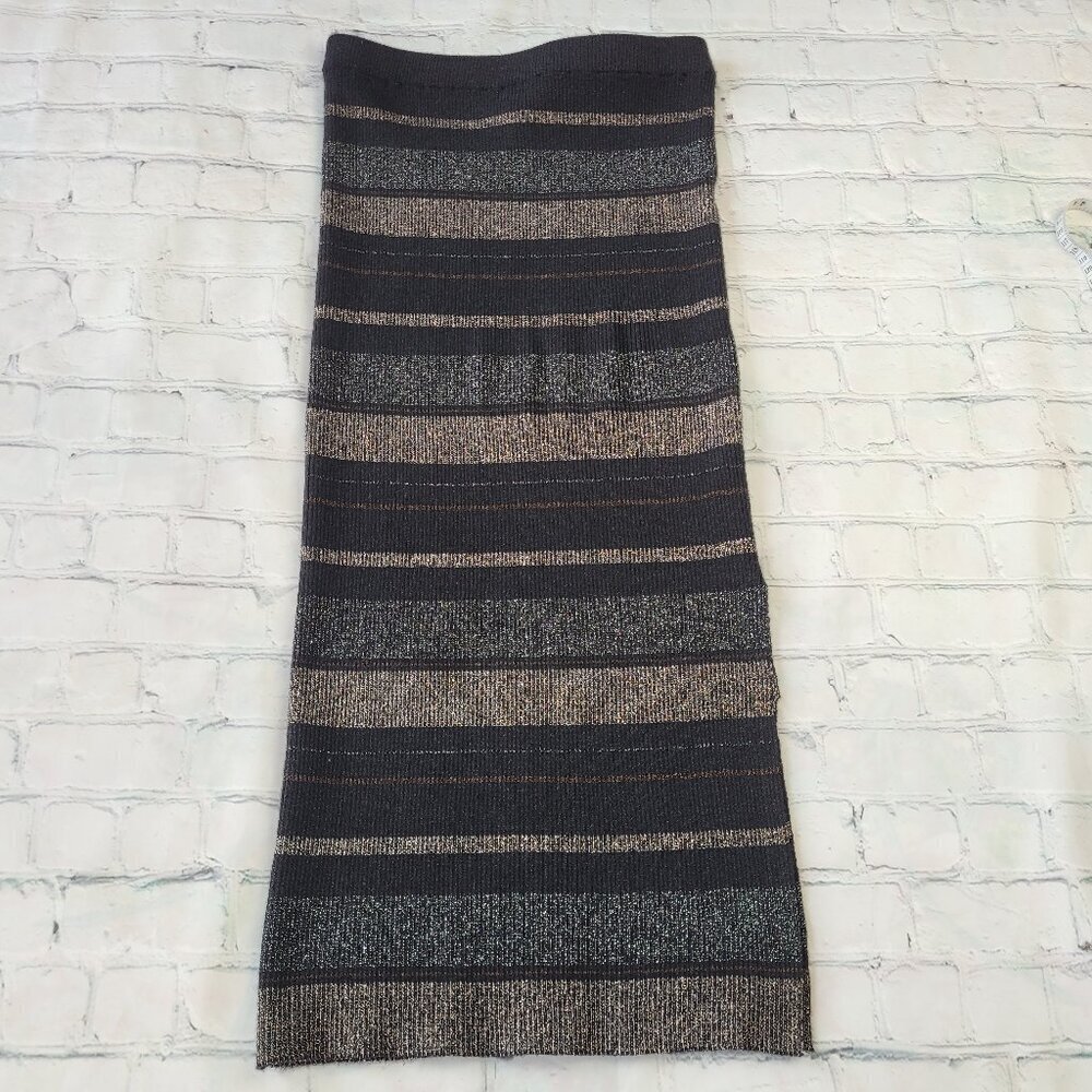 ✅ NWT House of Harlow 1960 black striped midi ribbed knit pencil skirt size S